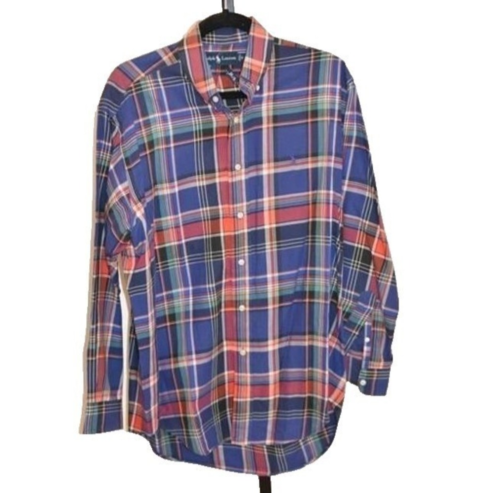 Polo Ralph Lauren Shirt Mens M Blue Plaid Button Down Classic Fit Pony